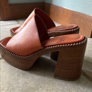 Jeffrey Campbell Tan and Orange Mules with Chunky Heel